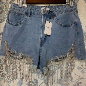 Forever 21 Blue Denim Shorts with Silver Fringe